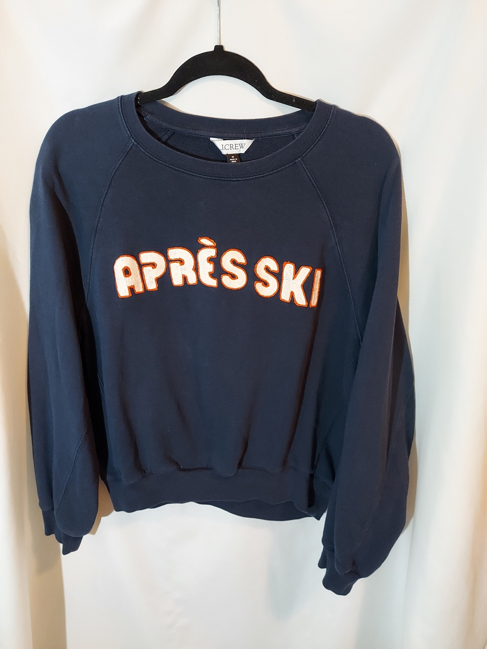J Crew Navy Blue Orange Après Ski 100 % Cotton Crew Neck Sweatshirt Size M